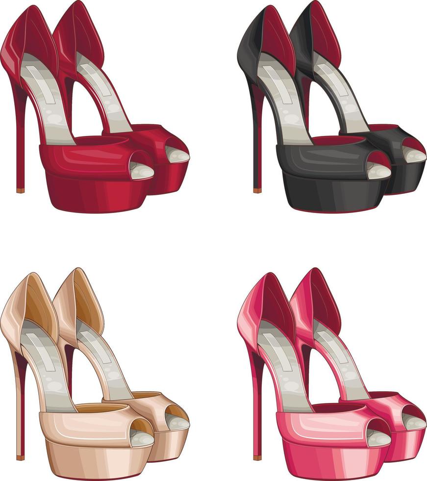 kvinnor hög häl skor vektor isolerat på vit bakgrund mode kvinnors Skodon färgad vektor illustration