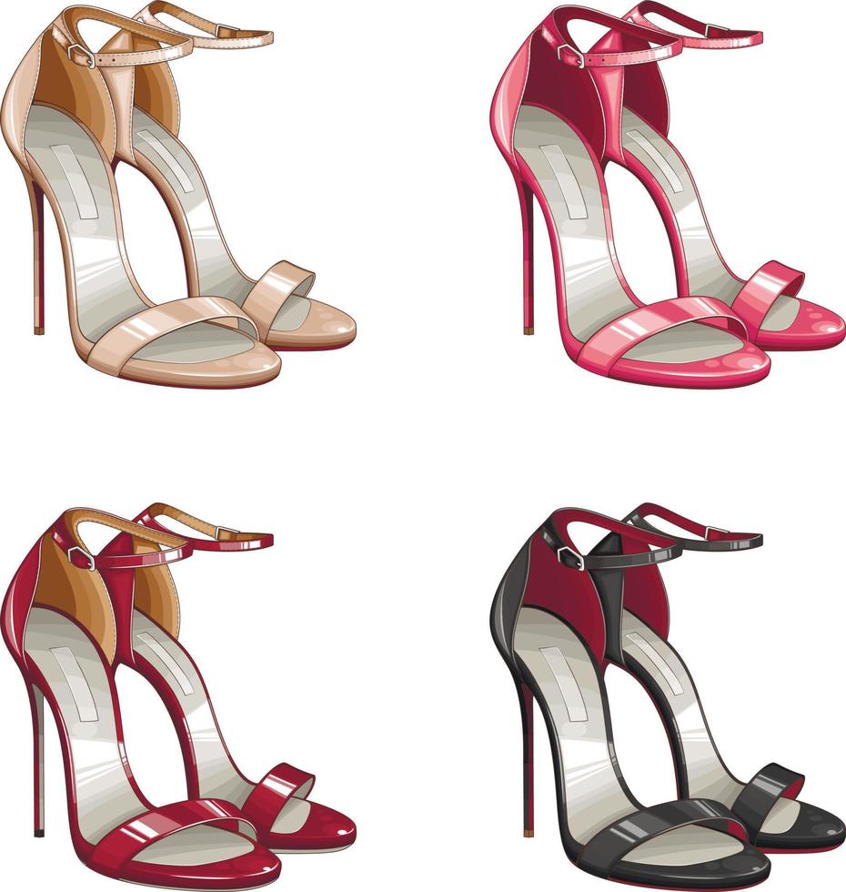 Frauen hoch Hacke Schuhe Vektor isoliert auf Weiß Hintergrund Mode Damen Schuhwerk farbig Vektor Illustration