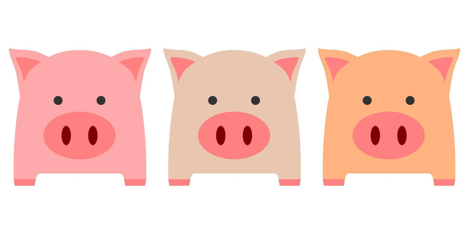 tre rosa brun och orange fett söt gris eller smågris på vit bakgrund tecknad serie karaktär platt vektor design.
