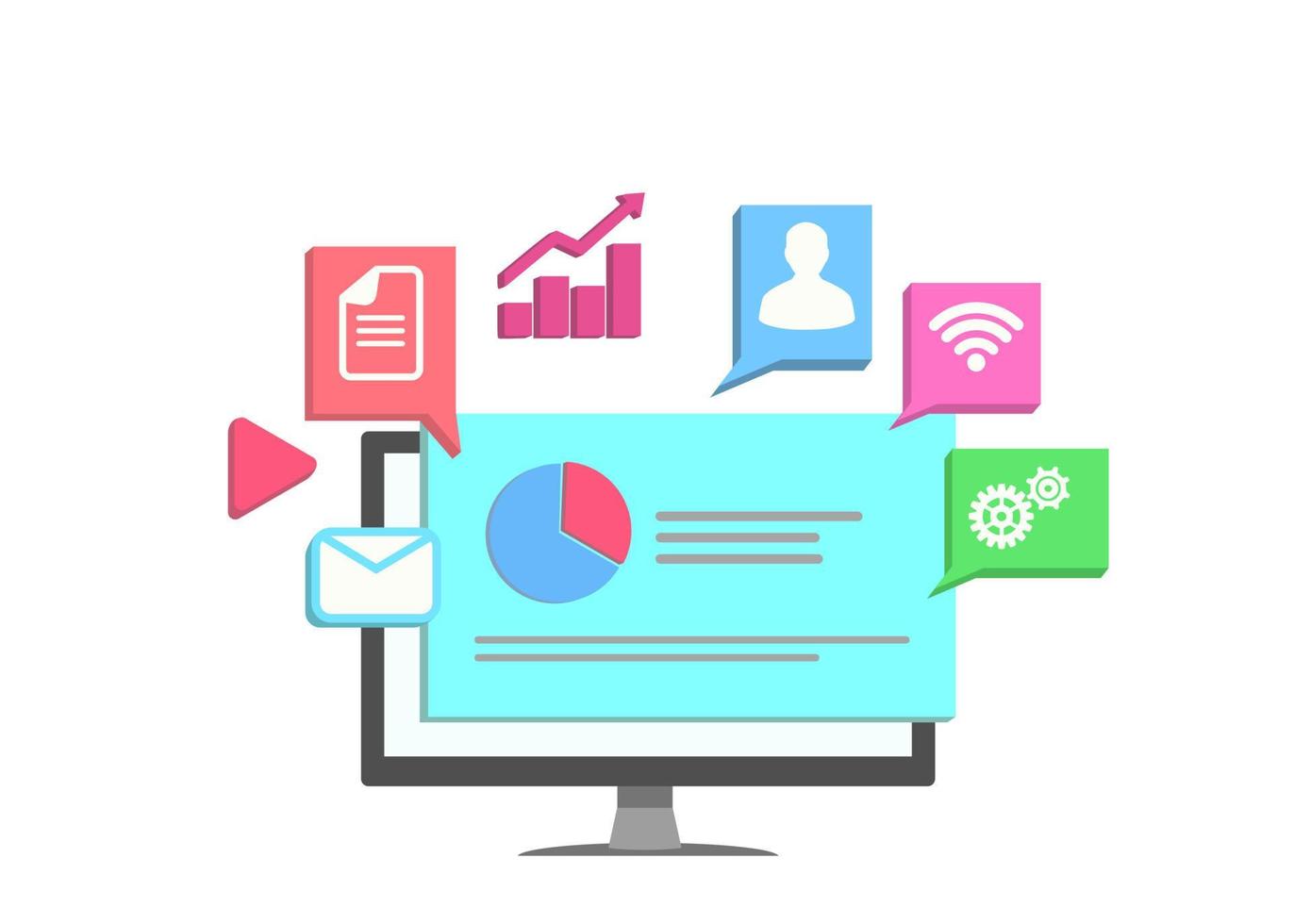 Computer Bildschirm Illustration zeigen ein Infografik umgeben durch ein Symbol neben es vektor