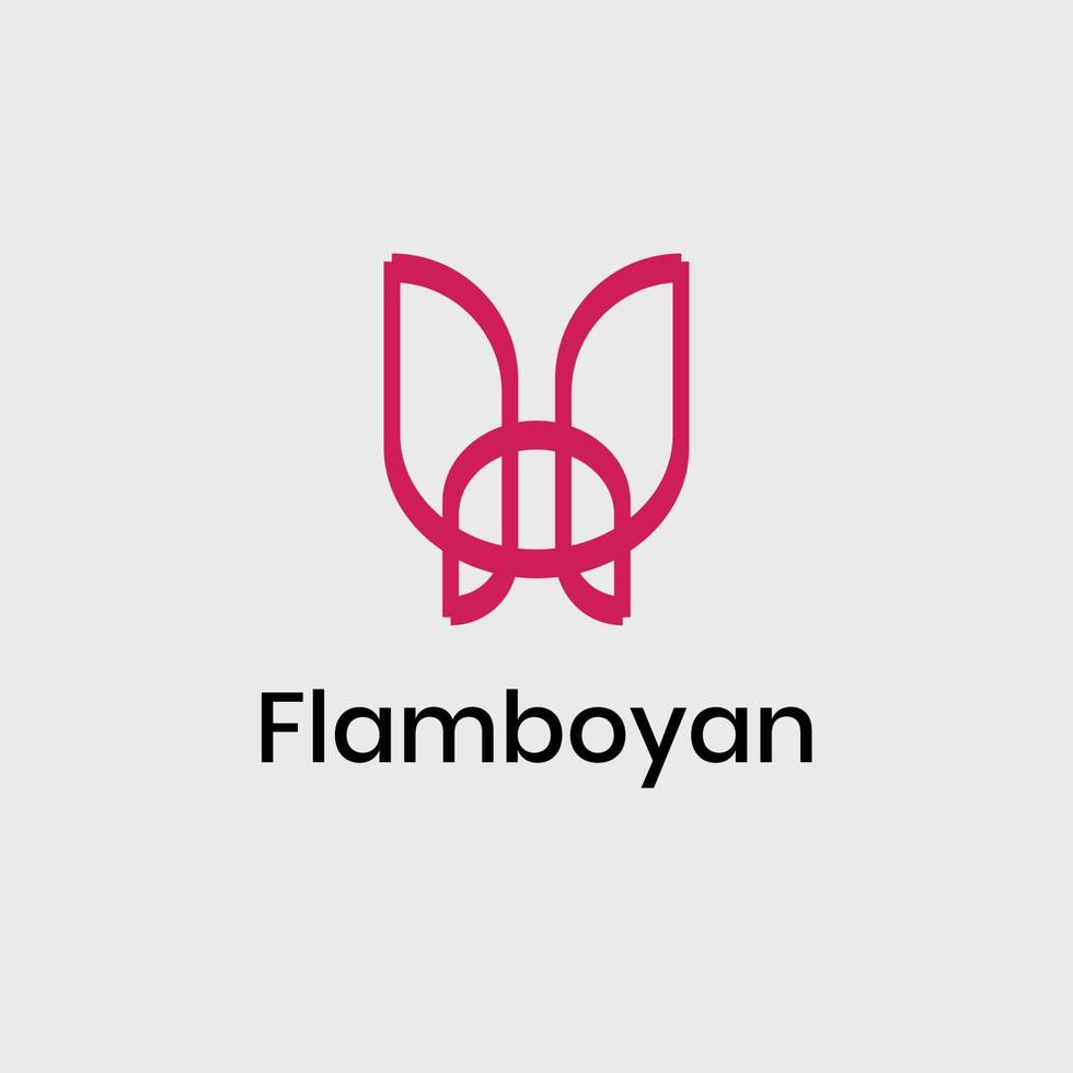 flamboyan reste sig blomma fjäril logogram design begrepp vektor