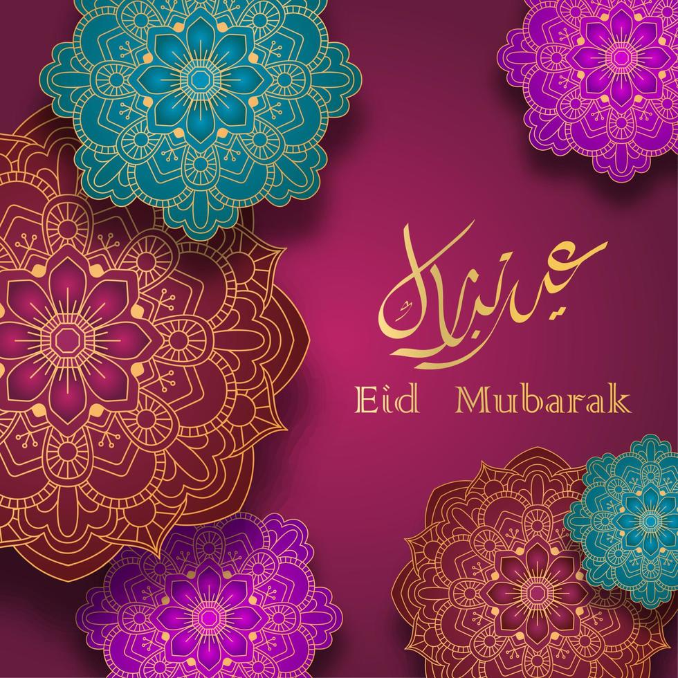 eid mubarak hälsning kort med färgrik arabicum design mönster vektor