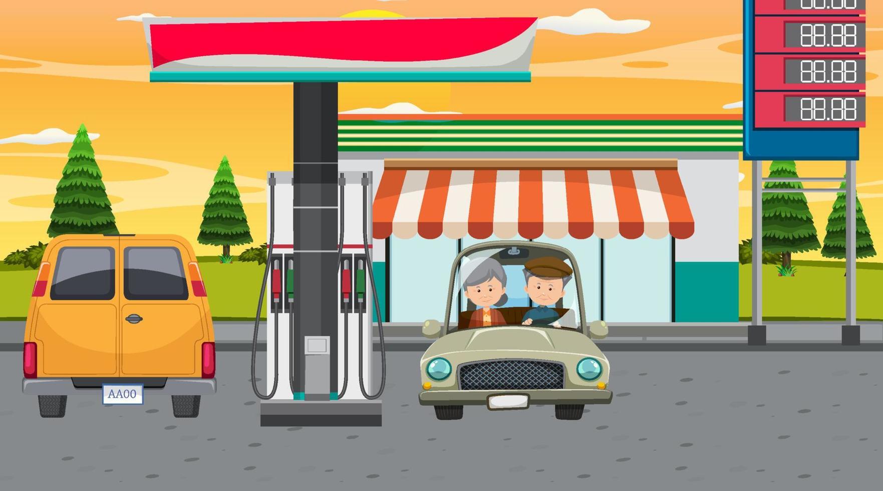 bensinstation tecknad scen vektor