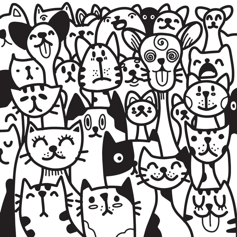 Muster mit Katze. süß Katze Gesicht. Gekritzel Karikatur Hintergrund. Illustration. vektor