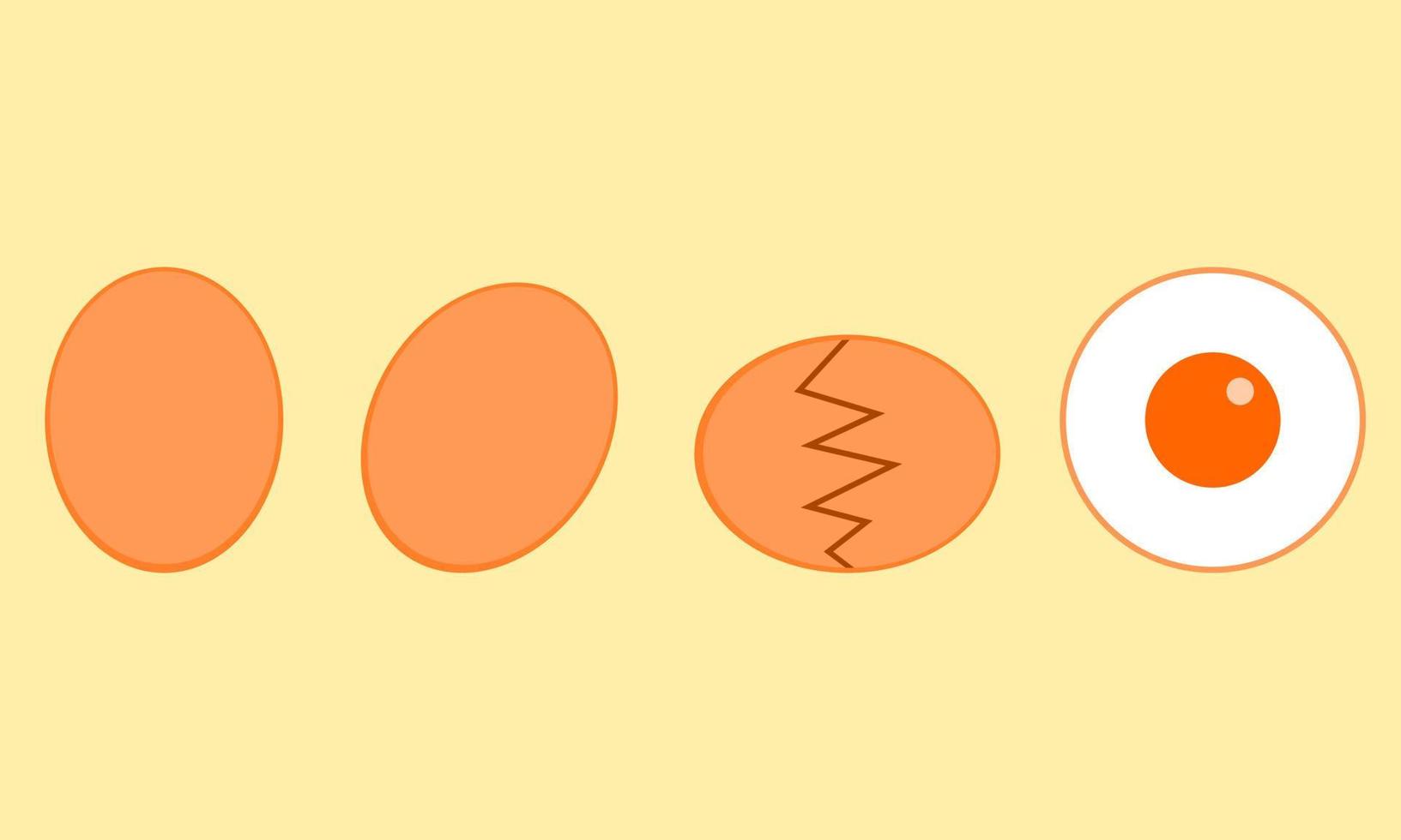 süß Karikatur Charakter Eier Hähnchen Riss zu gebraten Ei auf Weiß Hintergrund eben Symbol Vektor Design.