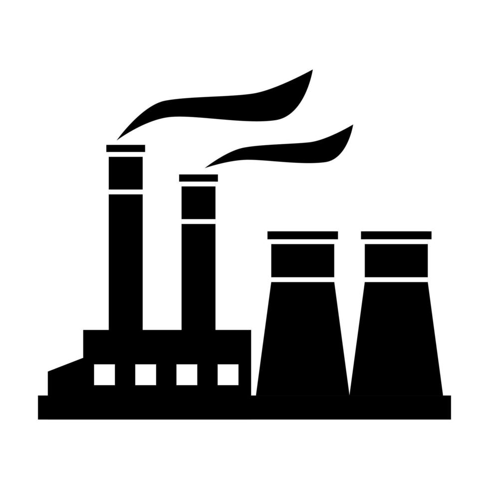 industriell Fabrik oder Leistung Pflanze Kraftpaket mit Verschmutzung Rauch schwarz Symbol eben Vektor Design.