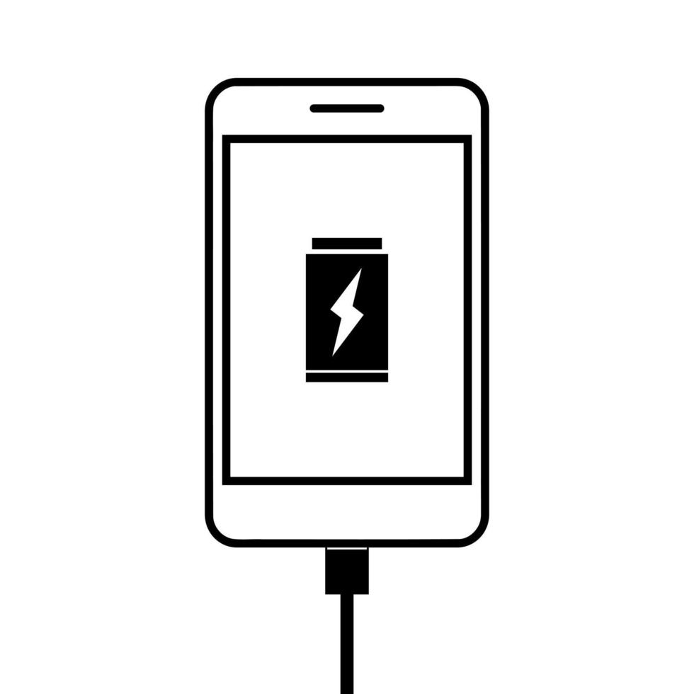 Smartphone Ladegerät Batterie auf Weiß Hintergrund schwarz Symbol Gliederung Vektor. vektor