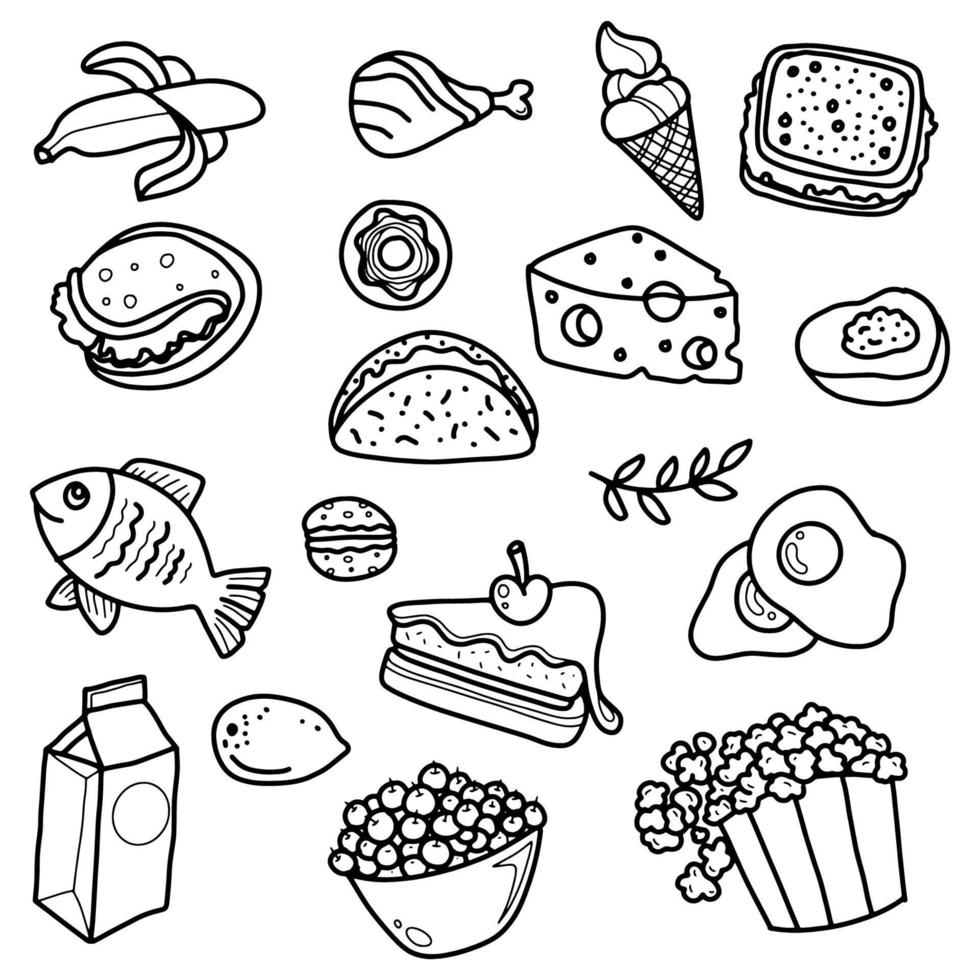 snabb mat klotter ikoner hand tillverkad vektor linje konst skiss