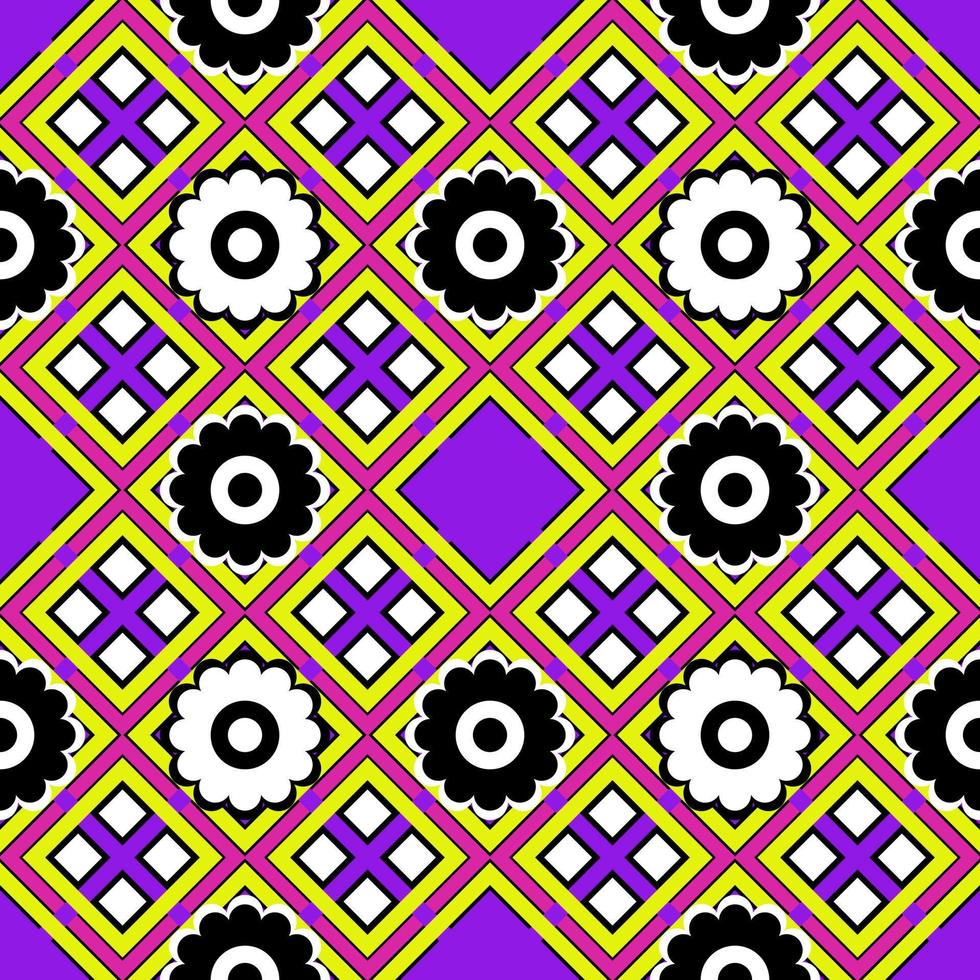 geometrisch ethnisch nahtlos Muster im Vektor Format mit Blumen zum Hintergrund, Hintergrund, Stoff, Vorhänge, Teppiche, Kleidung, Batik, und Verpackung Papier.