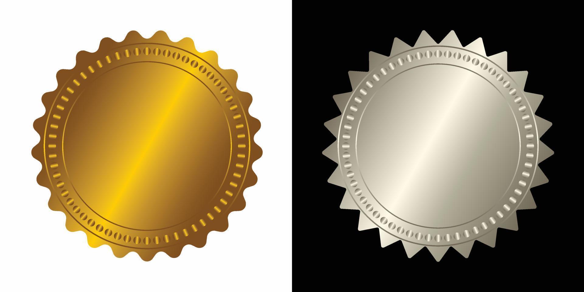 uppsättning vektor runda gyllene och silver- bricka isolerat, täta stämpel guld lyx elegant baner ikon, vektor illustration certifikat silver- folie täta eller medalj isolerat.