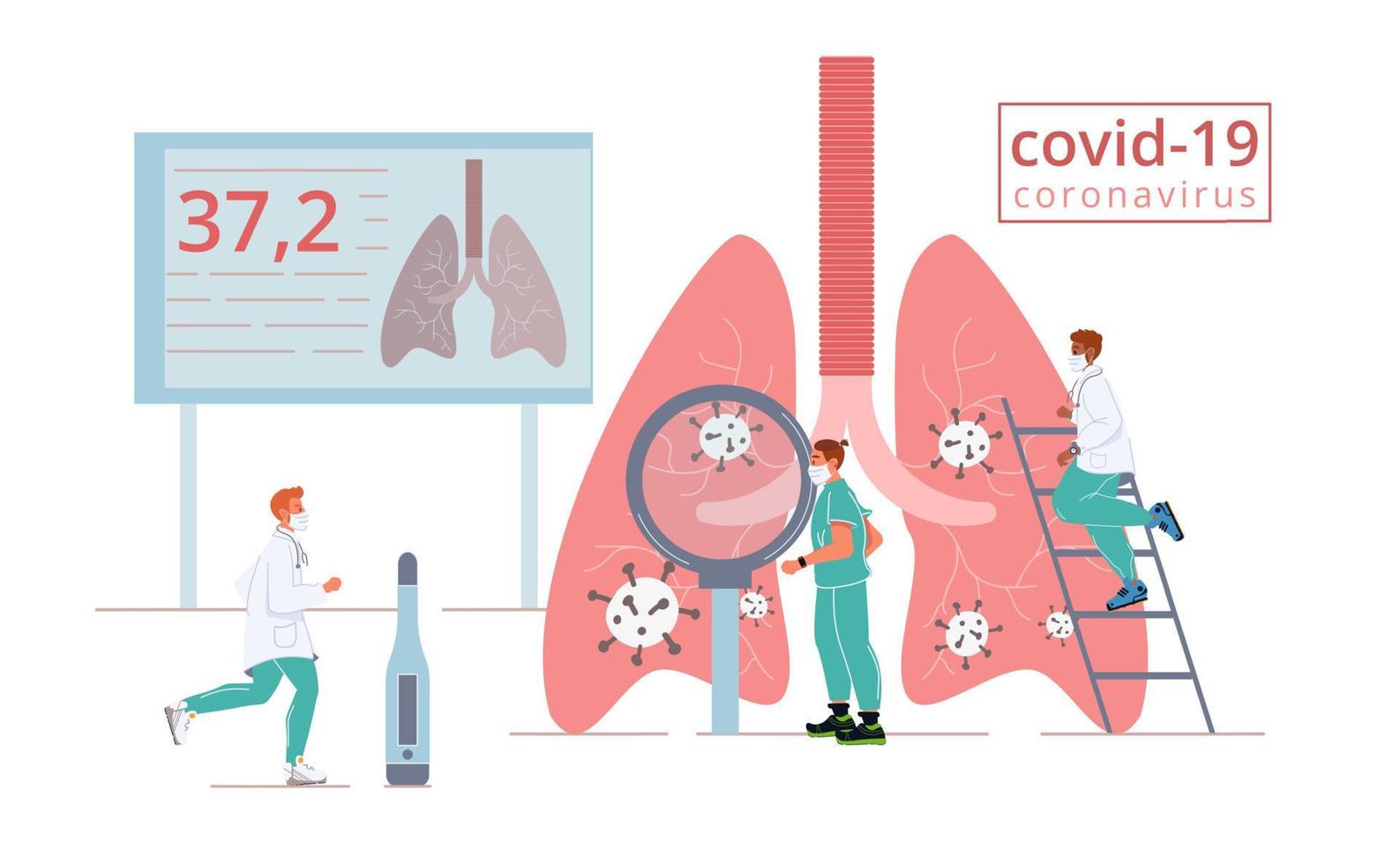covid19 coronavirus ge sig på smittad mänsklig lungor vektor