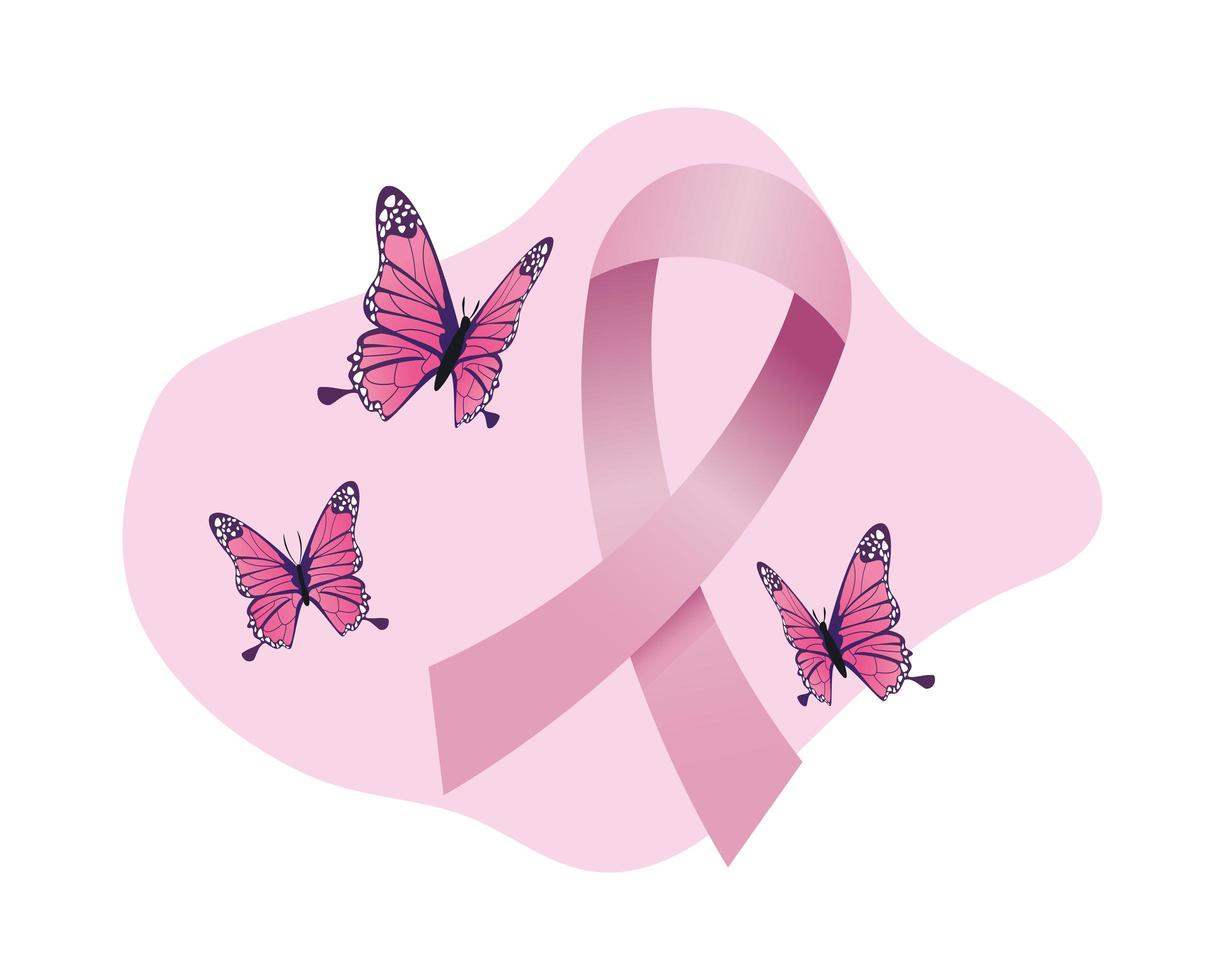 rosa band och fjärilar för kampanj för bröstcancer vektor