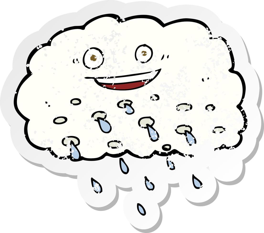 retro betrübt Aufkleber von ein Karikatur glücklich Regenwolke vektor