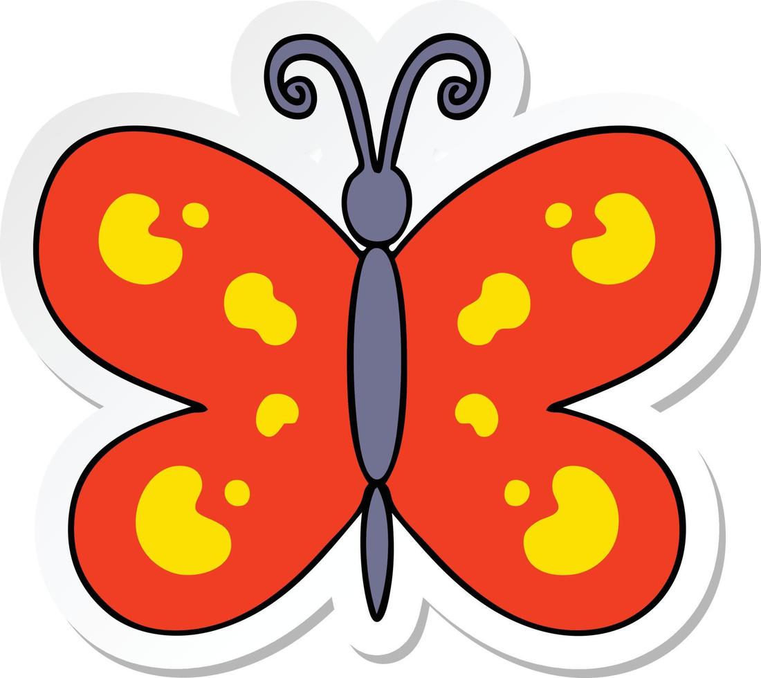 Aufkleber eines skurrilen, handgezeichneten Cartoon-Schmetterlings vektor
