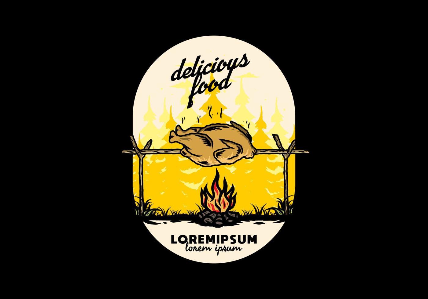 grillen von huhn über lagerfeuerillustrationsdesign vektor