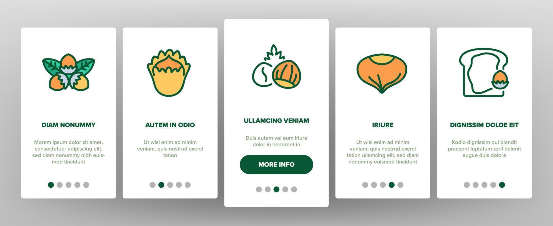 hasselnöt ekologisk mat onboarding ikoner som vektor