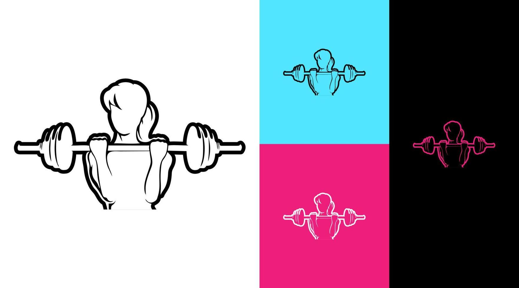 Frau Gewicht Heben Muskel Fitness Fitnessstudio Symbol Logo Design Konzept vektor