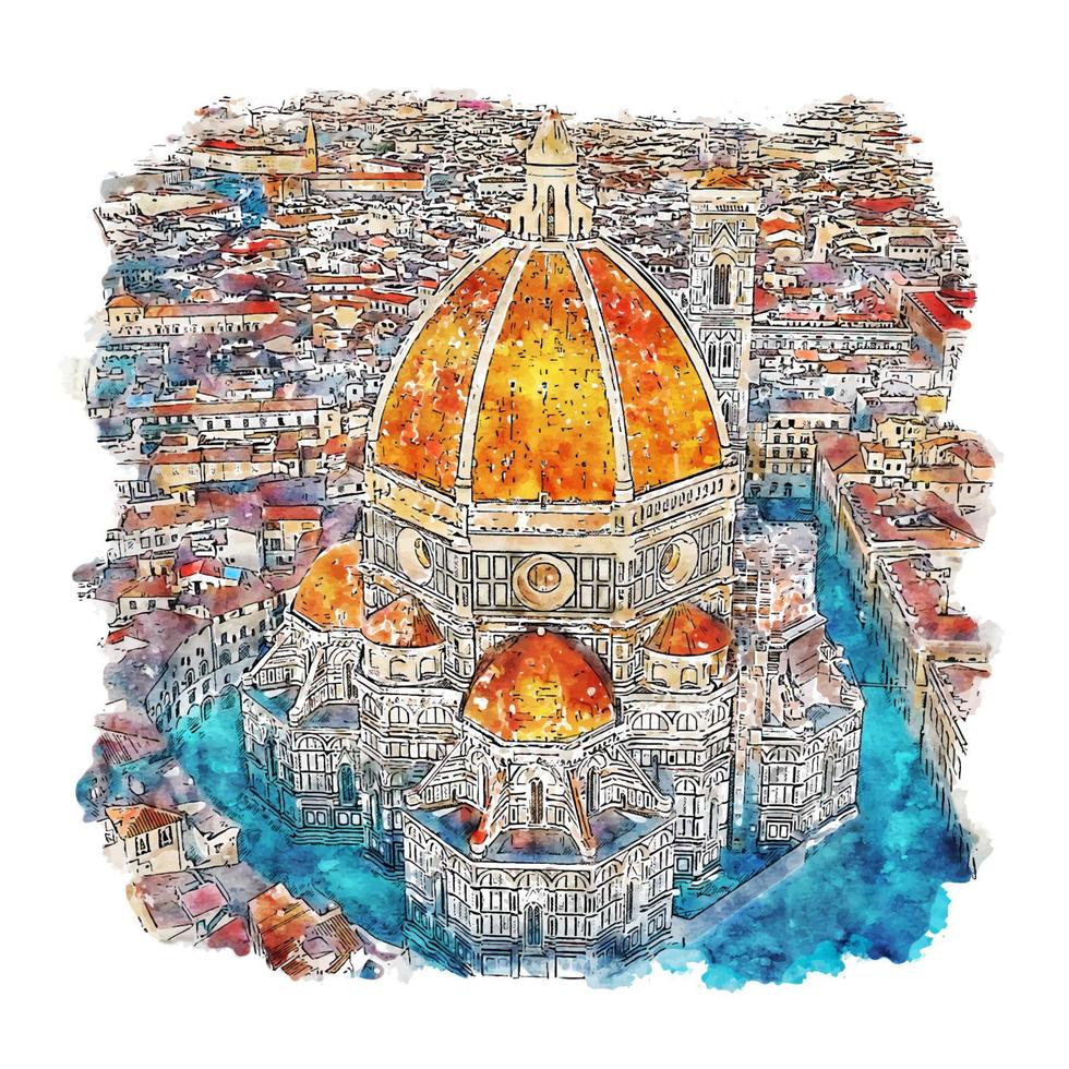 florenz italien aquarellskizze handgezeichnete illustration vektor