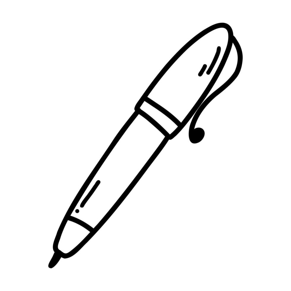 Hand gezeichnet Gekritzel von Stift Symbol. Vektor skizzieren Illustration von schwarz Gliederung Schreiben Schule Lieferungen, Büro Schreibwaren zum drucken, Färbung Buchseite, Kinder Design, Logo.