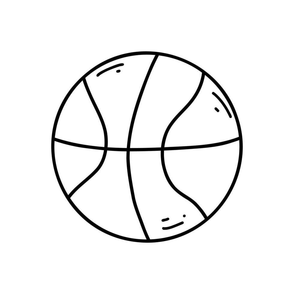 hand dragen klotter basketboll boll ikon för skriva ut, färg sida, barn design, logotyp. vektor skiss illustration av svart översikt sport Utrustning, skola förnödenheter.