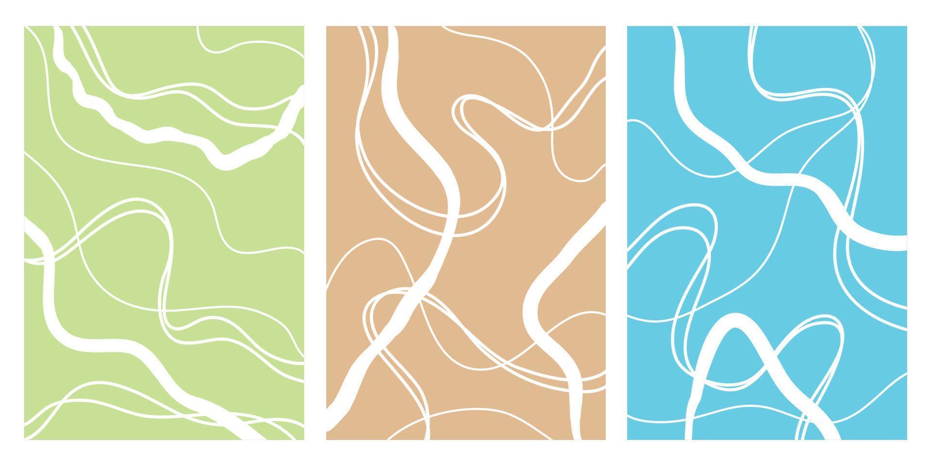 einstellen von stilvoll Vorlagen mit organisch abstrakt Formen und Linien im nackt Farben. Pastell- Hintergrund im minimalistisch Stil. zeitgenössisch Vektor Illustration