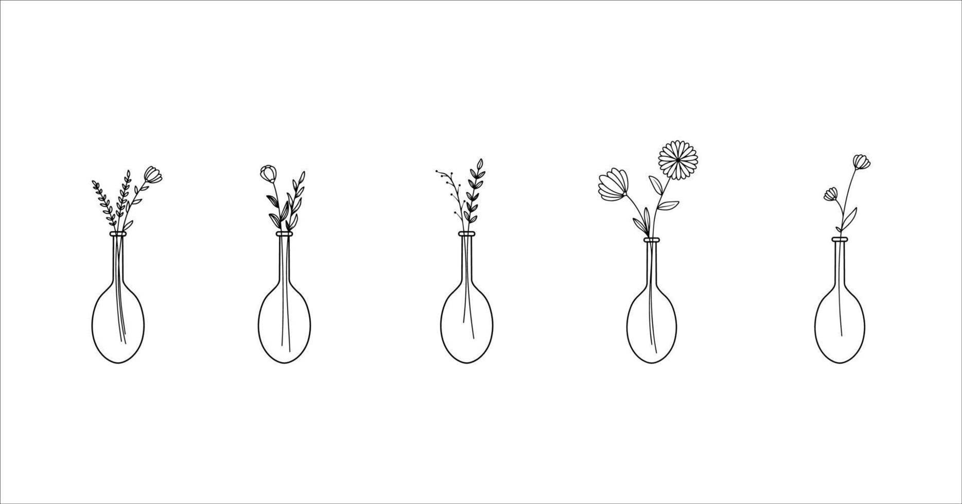 Sammlung von Blume im Vase Abbildungen Weiß Hintergrund vektor