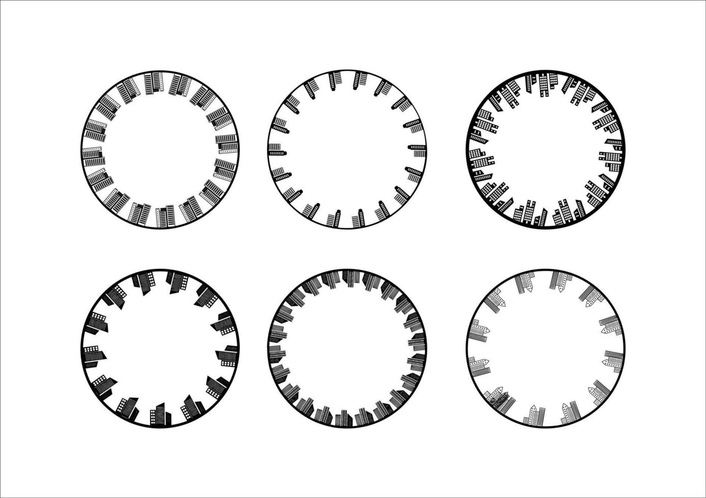 silhuett byggnad skyskrapor i cirkel ram-kant samling vektor