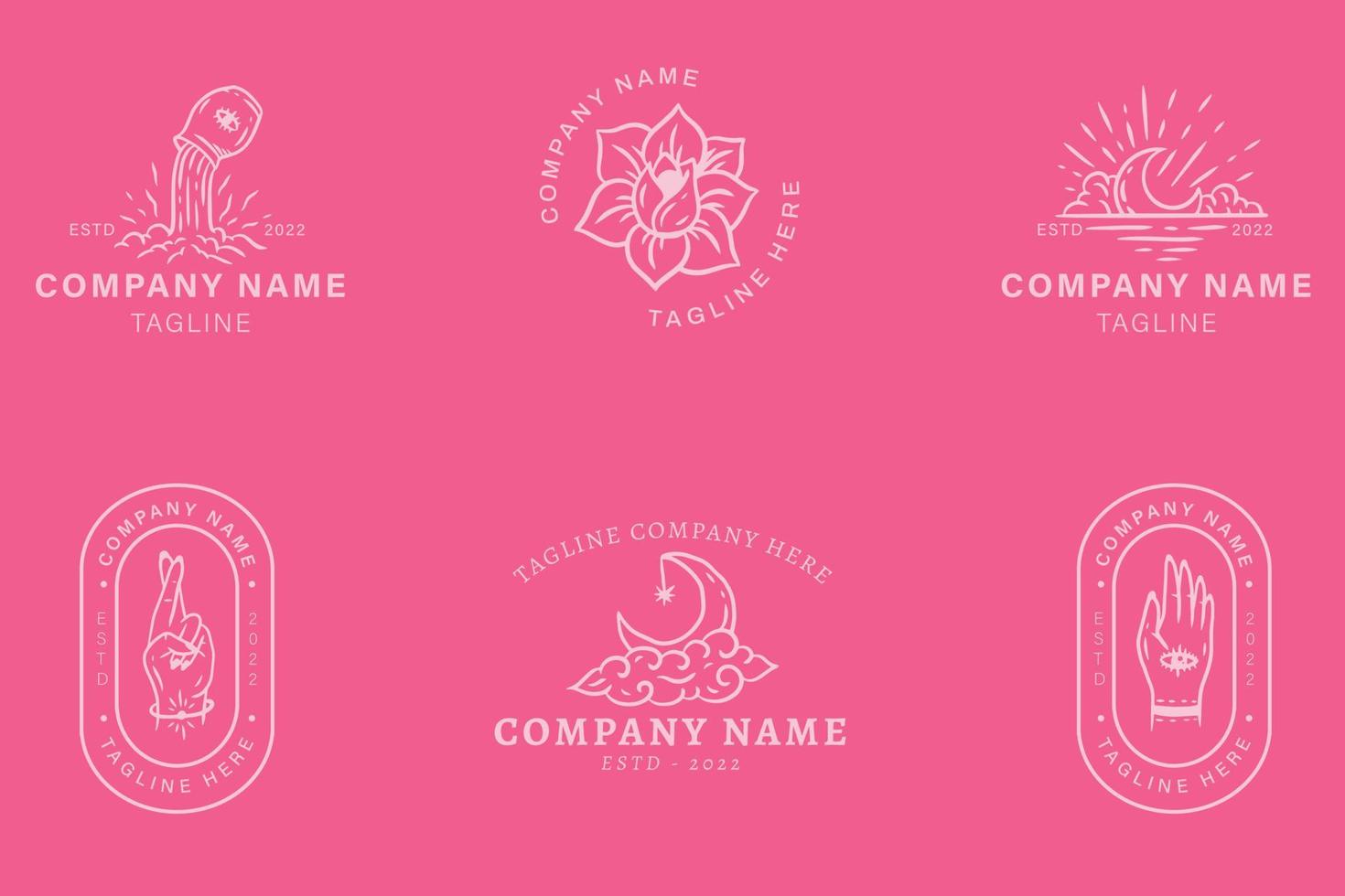 minimalistisk logotyp vit mallar mystisk samling element ljus rosa. vektor