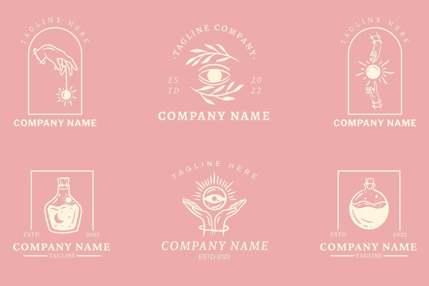 vit mystisk enkel minimalistisk symbol logotyp samling ljus rosa pastell stil. vektor