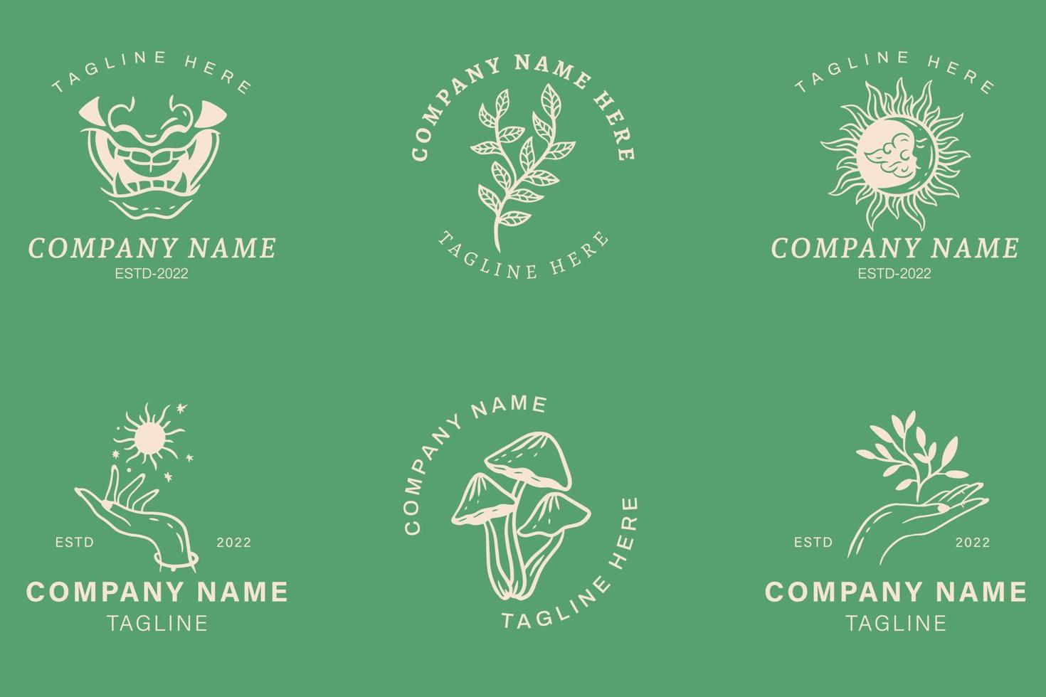 mystisk enkel grädde minimalistisk symbol logotyp samling grön pastell stil. vektor