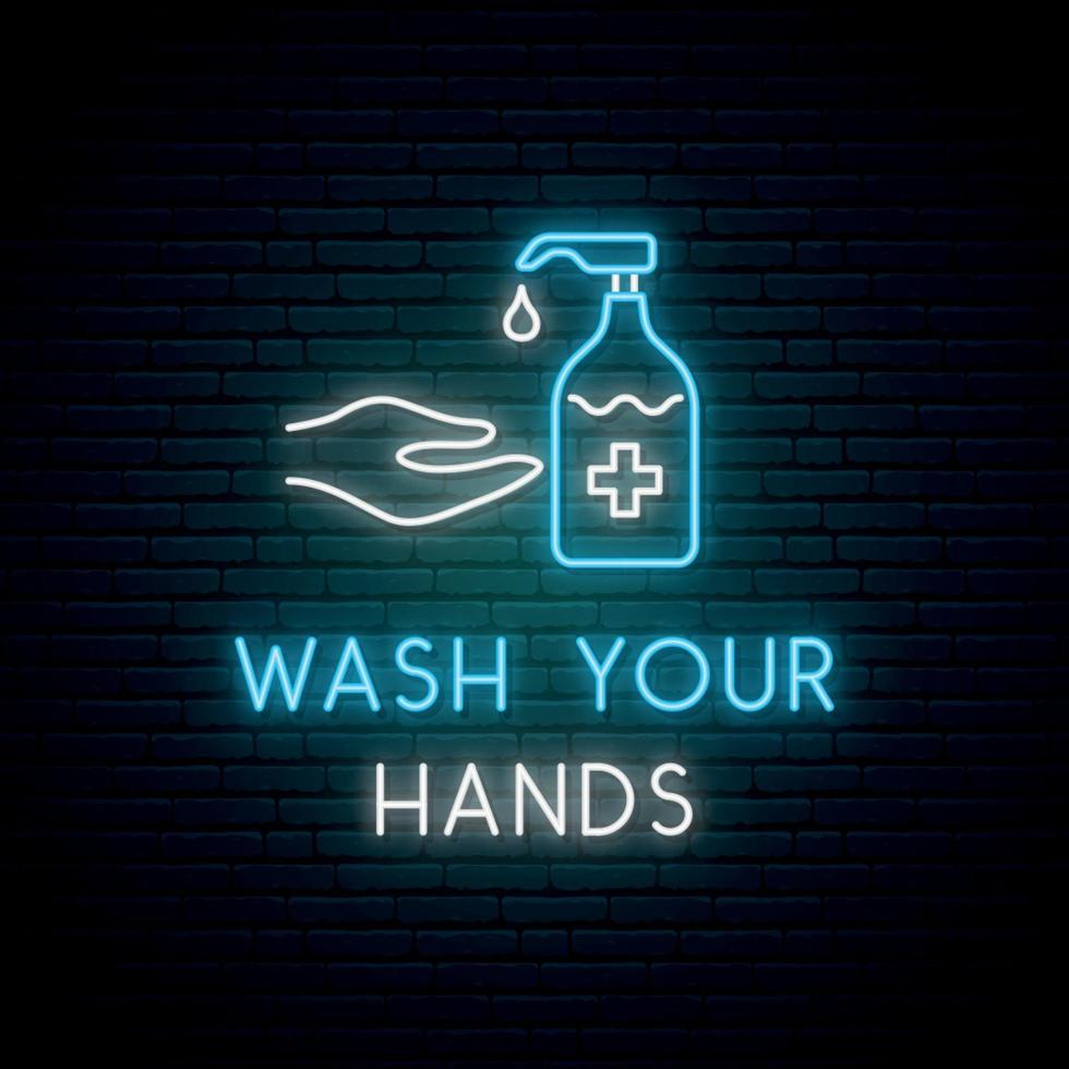 Leuchtreklame waschen Sie Ihre Hände. Hand mit Seife waschen. vektor