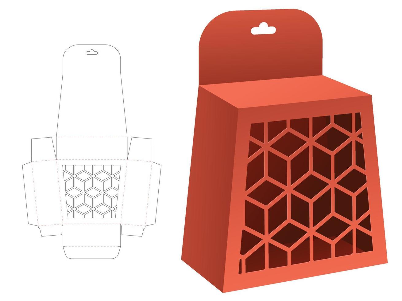 Obelisk hängend Box mit schabloniert geometrisch Muster Fenster sterben Schnitt Vorlage und 3d Attrappe, Lehrmodell, Simulation vektor