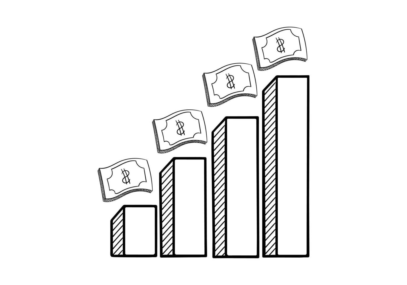 Hand gezeichnet Bar Diagramm mit Dollar Rechnungen auf es vektor