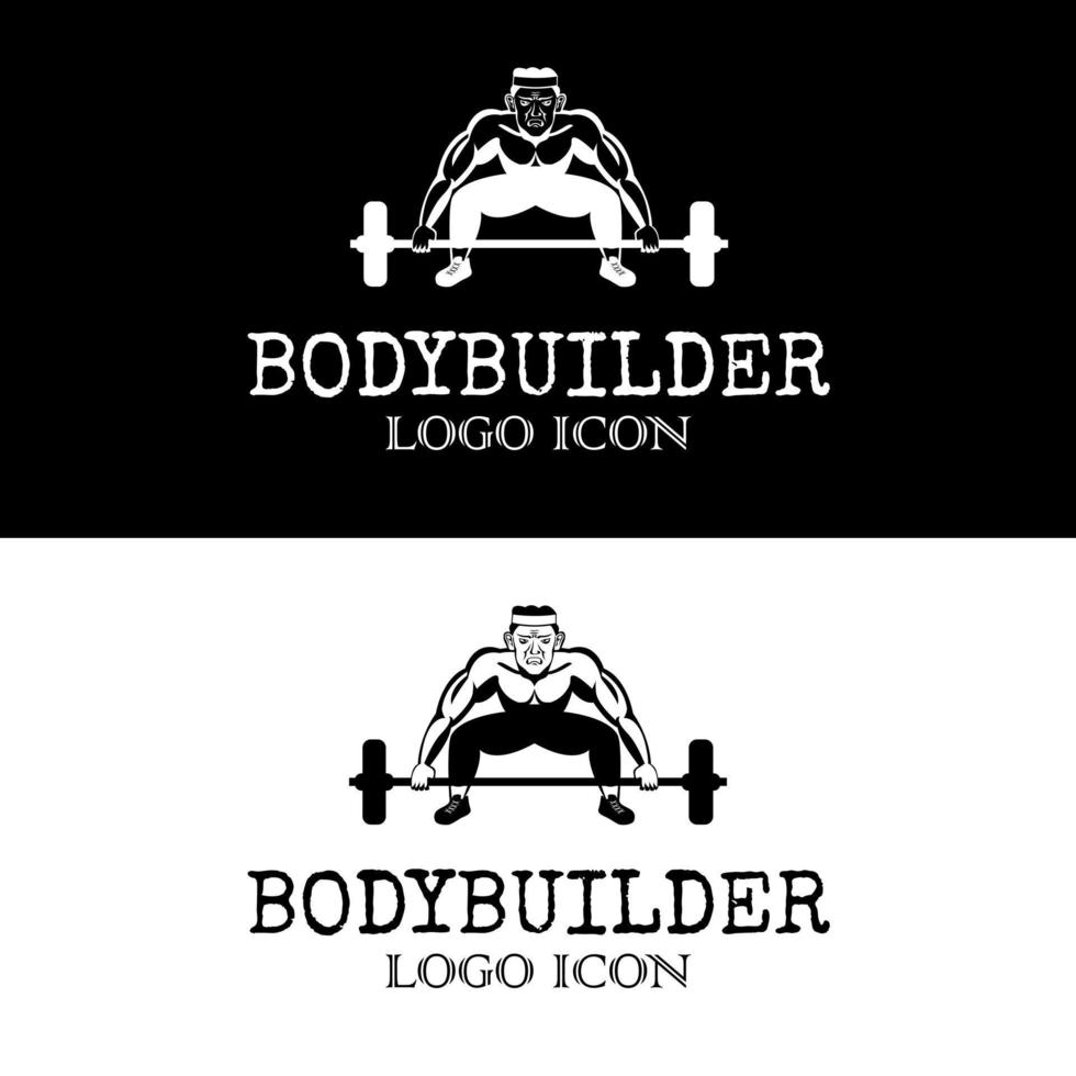 Bodybuilder im Fitnessstudio ist bekommen bereit zu tun ein Kreuzheben perfekt zum stark Mann Verein Logo Design vektor