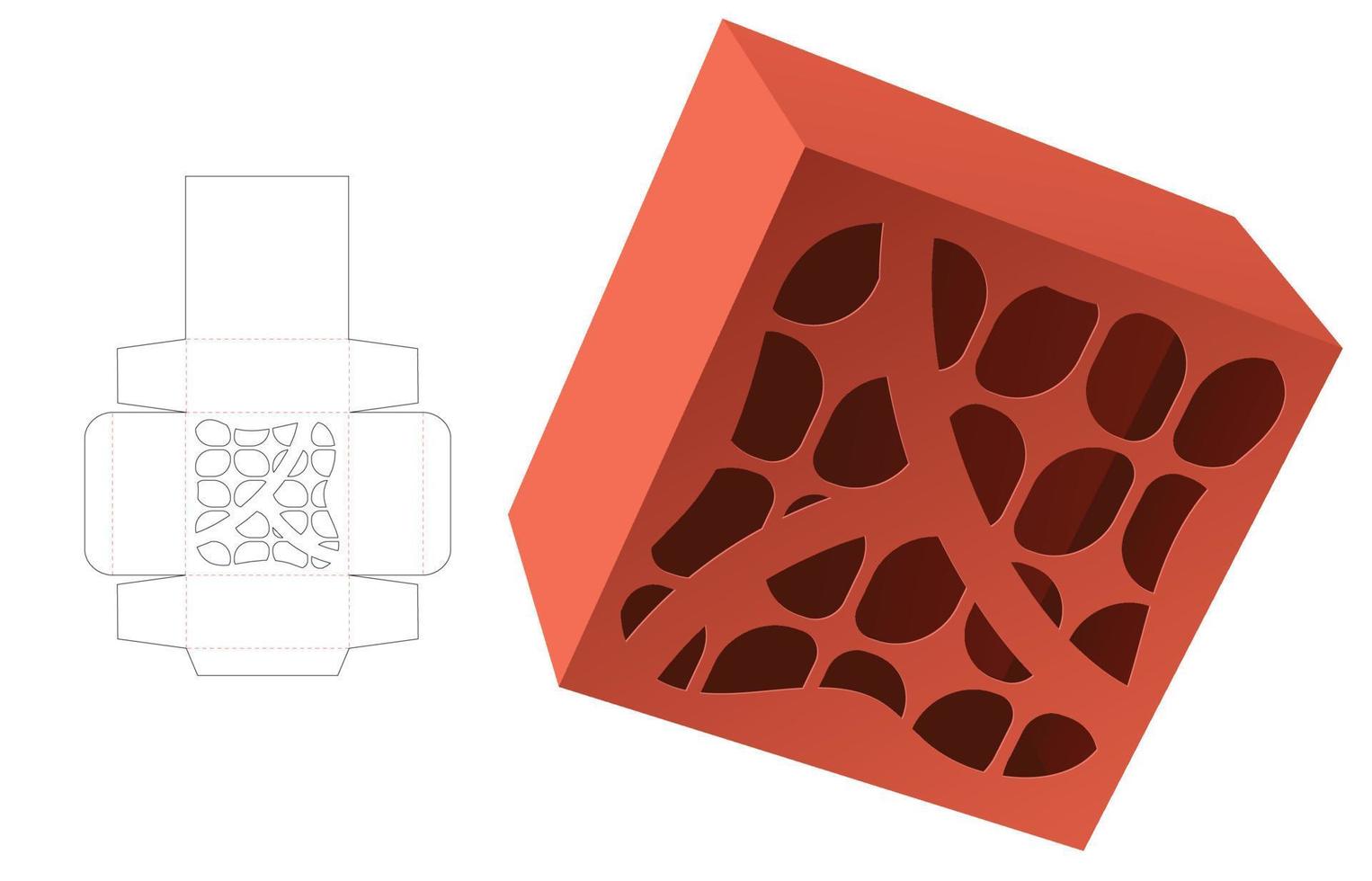 box mit schabloniertem muster gestanzte vorlage und 3d-modell vektor