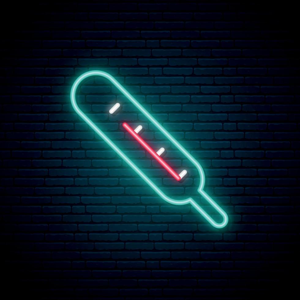 termometer neonskylt. glödande termometer ikon. feberkontroll. vektor