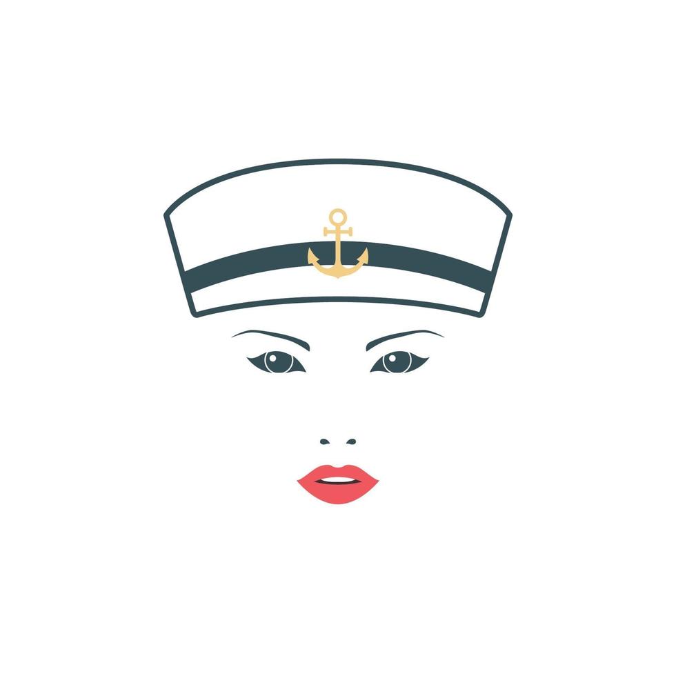 flicka sjöman i vit hatt. isolerad på vit bakgrund. vektor