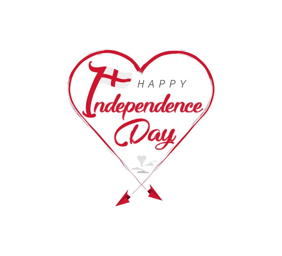 glücklich Unabhängigkeit Tag von England. Flugzeug zeichnet Wolke von Herz. National Flagge Vektor Illustration auf Weiß Hintergrund.