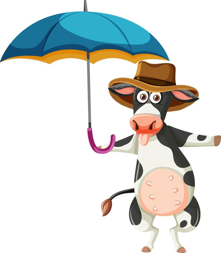 ein Kuh halten ein Regenschirm Karikatur vektor