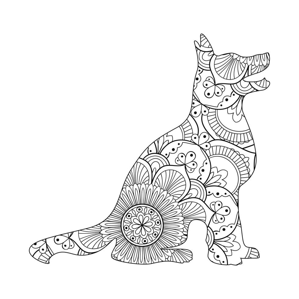 söt hund mandala färg vektor illustration linje konst design för barn och vuxna.