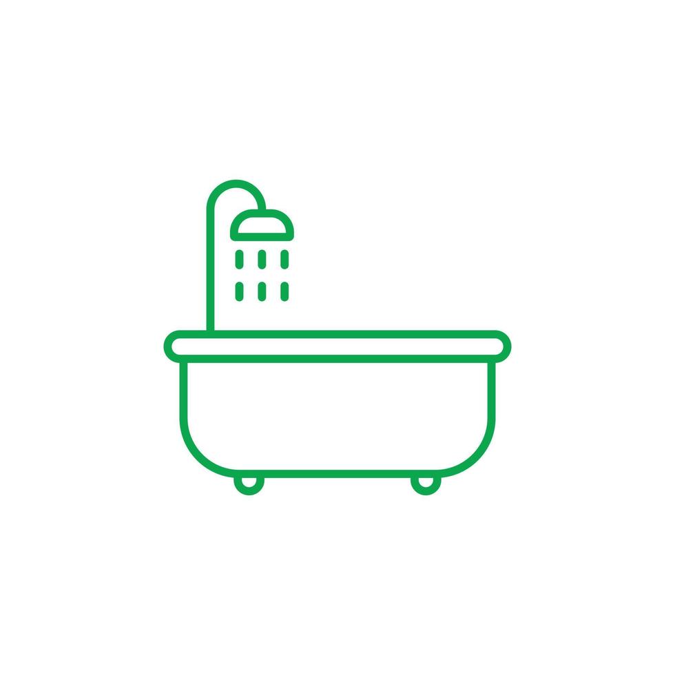 eps10 Grün Vektor Badewanne mit Dusche Linie Kunst Symbol isoliert auf Weiß Hintergrund. Kontur Gliederung Symbol im ein einfach eben modisch modern Stil zum Ihre Webseite Design, Logo, und Handy, Mobiltelefon Anwendung