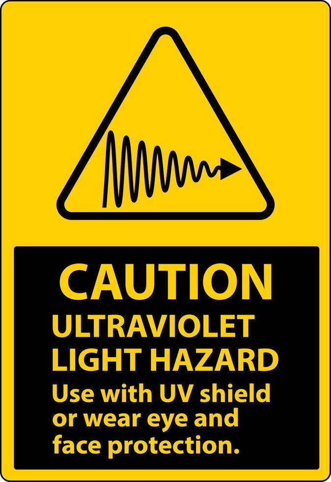 Vorsicht Warnschild für ultraviolettes Licht auf weißem Hintergrund vektor