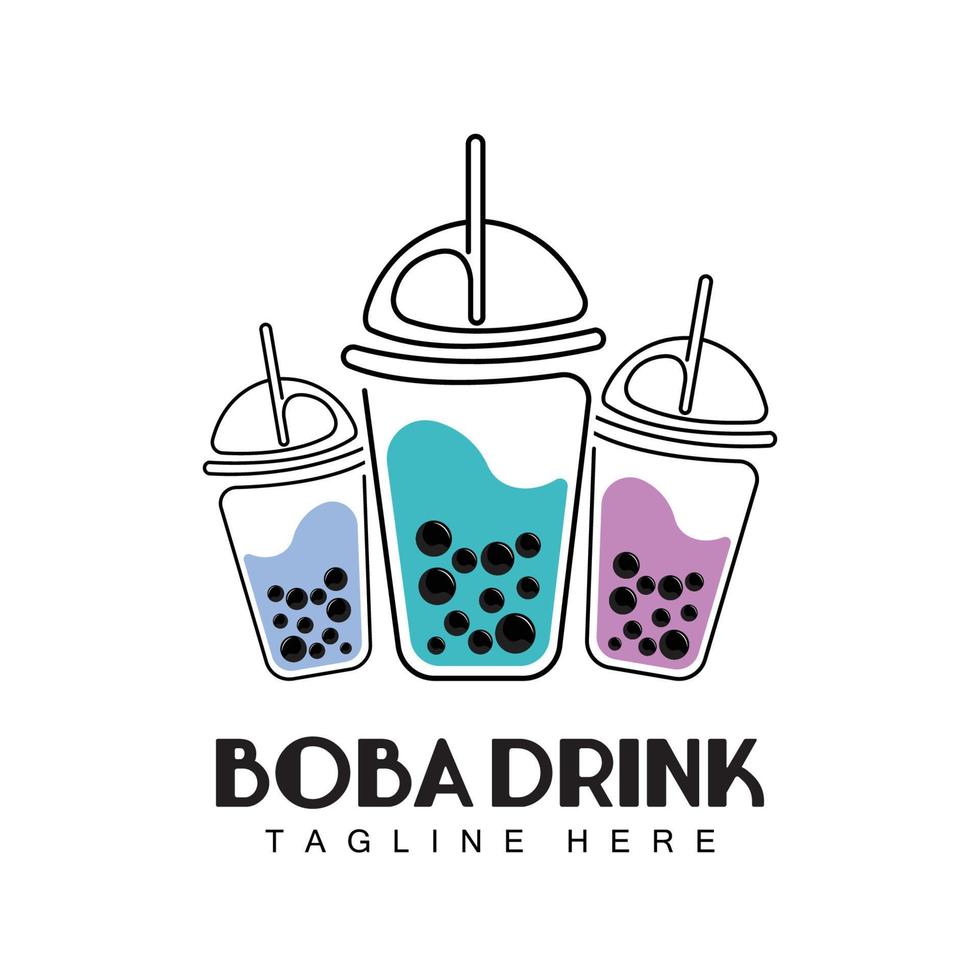 Boba-Drink-Logo-Design, moderner Geleegetränk-Blasenvektor, Boba-Drink-Markenglasillustration vektor