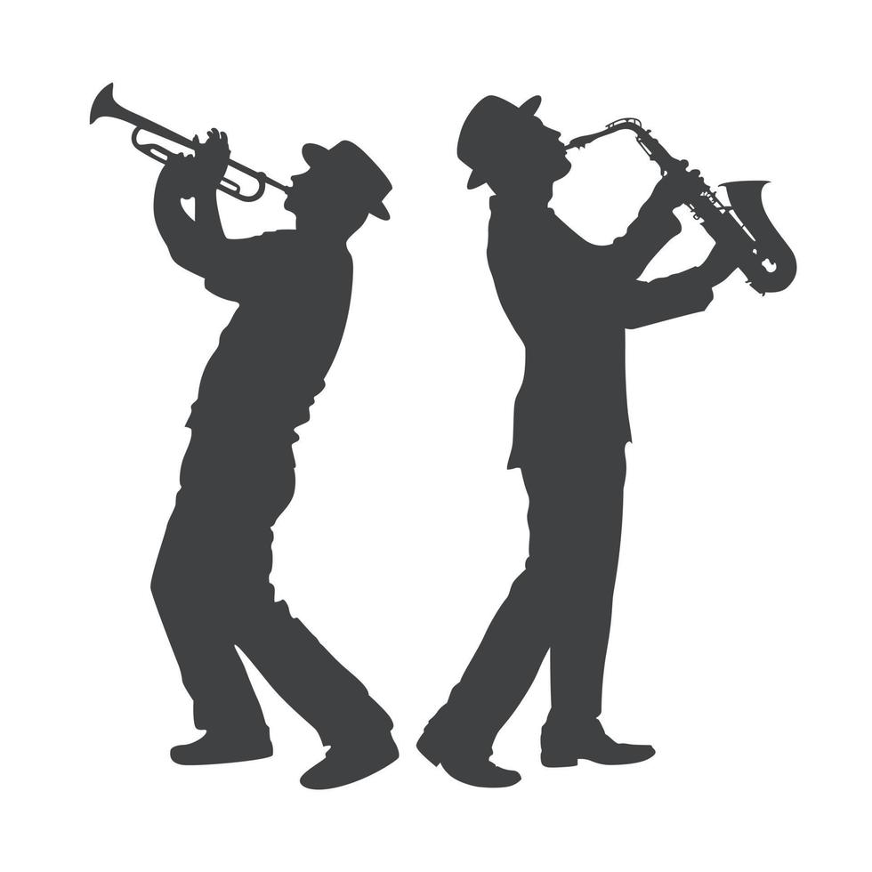 volle Porträtsilhouette eines Mannes in einem Saxophonistenanzug, der auf dem Hintergrund isoliert ist vektor
