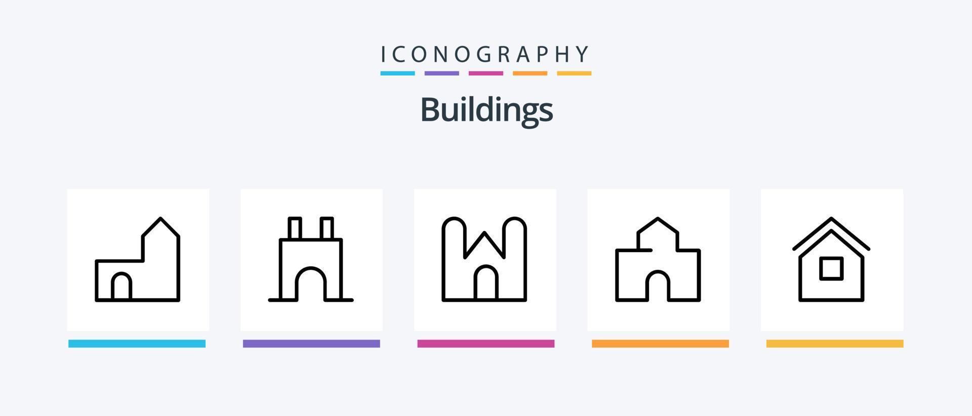 byggnader linje 5 ikon packa Inklusive hydda. hus. fabrik. Hem. kärn växt. kreativ ikoner design vektor