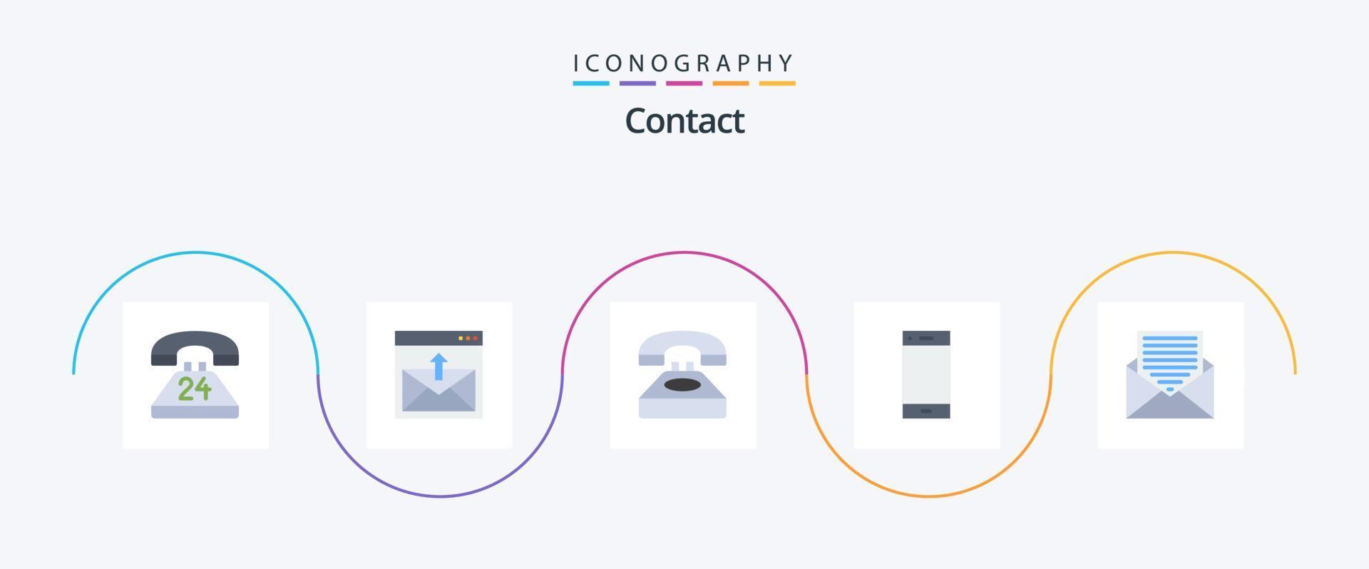 Kontakt platt 5 ikon packa Inklusive telefon. ringa upp. e-post. konversation. Kontakt vektor