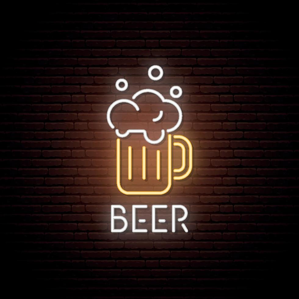 Leuchtreklame des Bierkruges. Neon Bar Emblem, helles Banner. Werbedesign. Nachtlicht Schild. vektor