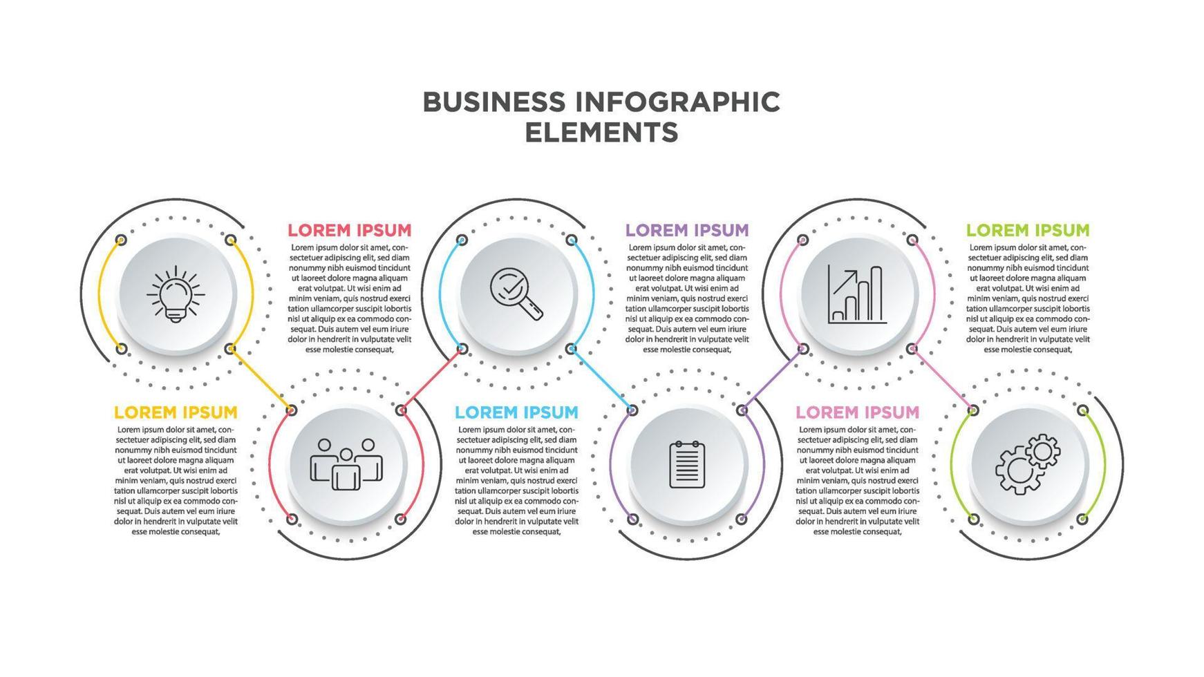 Geschäft 6 Schritt Prozess Diagramm Infografiken mit Schritt Kreise. einfach Infografik Design Vorlage. eben Vektor Illustration zum Präsentation, Bericht.