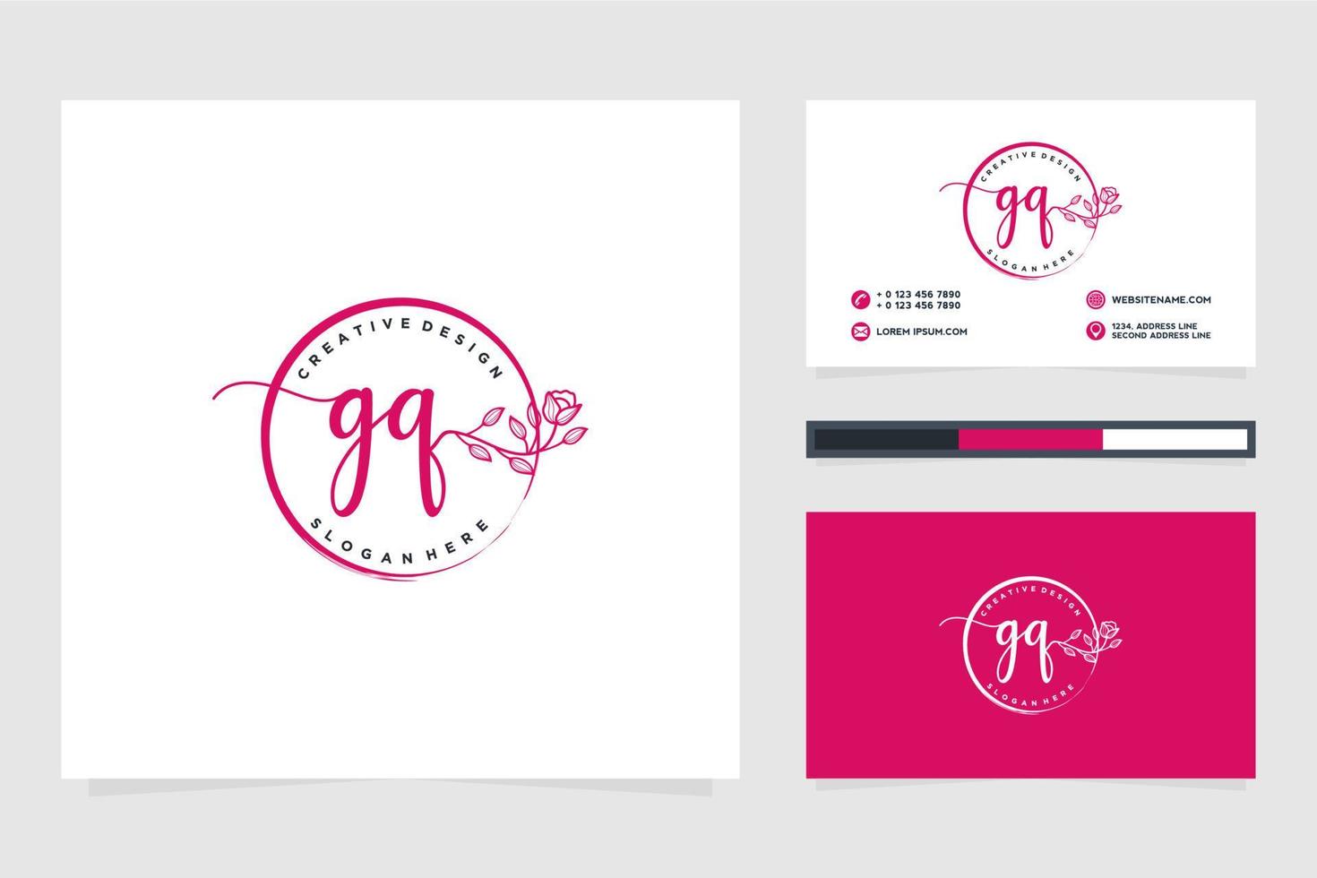 första gq feminin logotyp samlingar och företag kort templat premie vektor