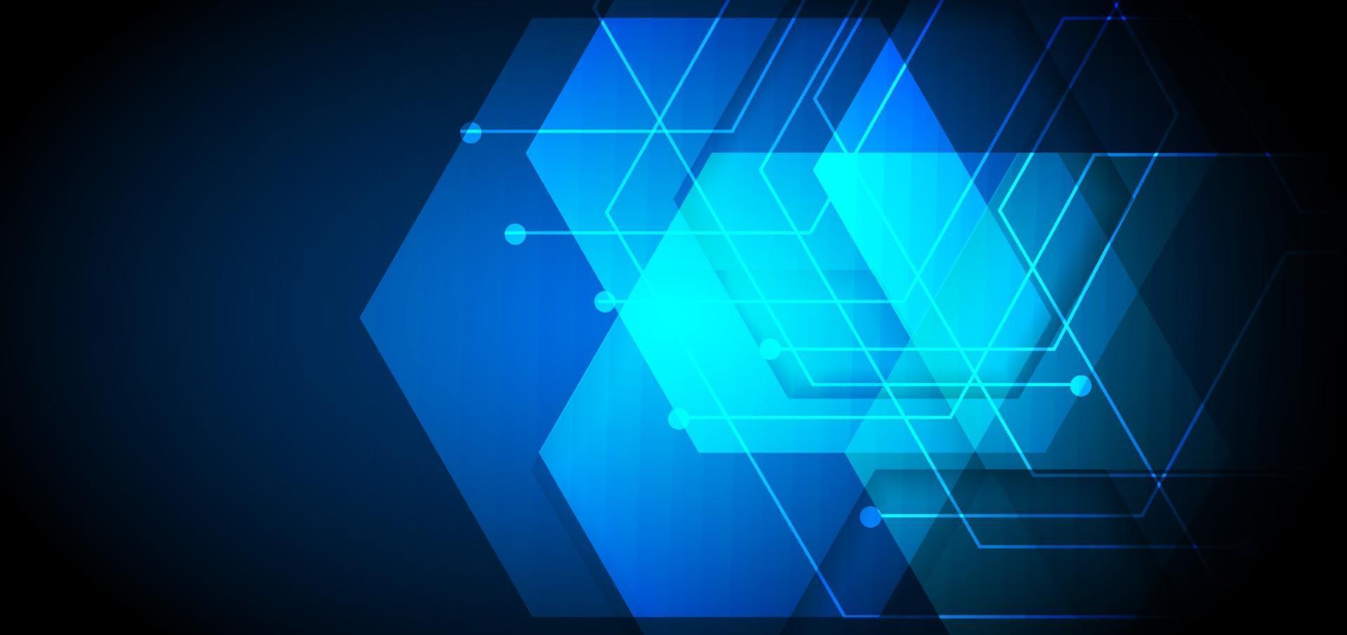abstrakt blå bakgrund geometrisk hexagon överlappande med linjer belysning effekt. teknik koncept. vektor